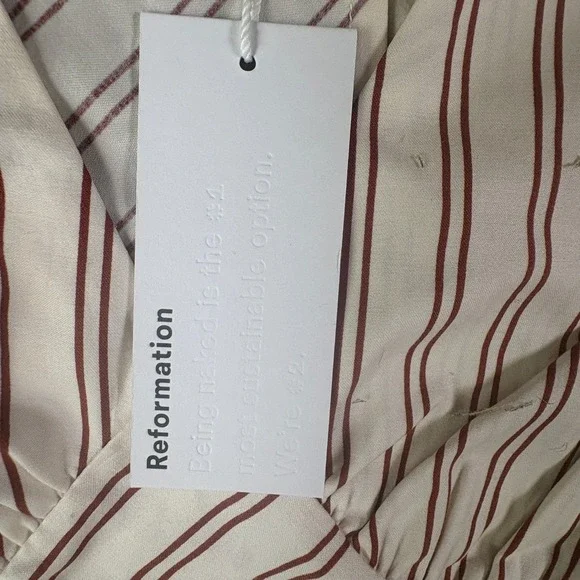 Reformation Tank Top Womens 2 Beige Brown Striped Tie Waist V Neck Casual Wear - Picture 7 of 10